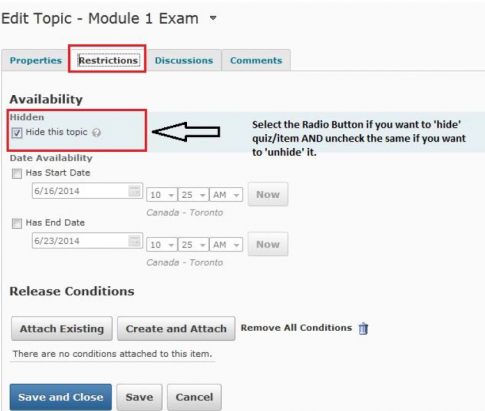 D2L Hide this topic to hide a quiz