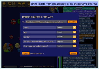 screenshot: Importing sources from CSV