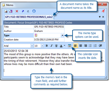 Figure 6.1.2 – Adding text to a document memo
