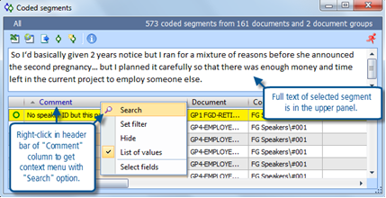 Figure 6.1.7 – Overview of coded segments display