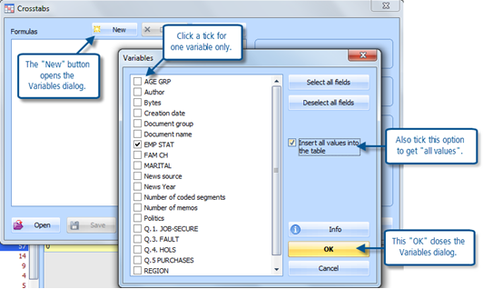 Figure 13.3.8 – Choosing variables for a cross tabulation