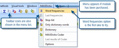 Figure 6.5.1 – MAXDictio menu/toolbar