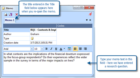 Figure 5.4.2 – Using a free memo for a Research Question