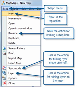 Figure 11.1.3 – MAXMaps “Map” menu options.
