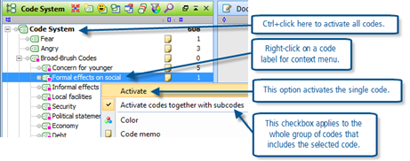 Figure 8.1.5 – Activation options in the Code System window
